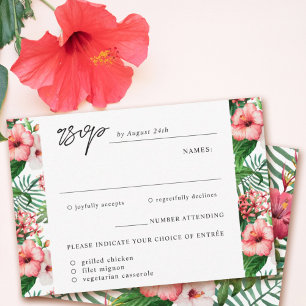 Cartão RSVP Casamento com Escolha de Refeição de Hibisco Tropi