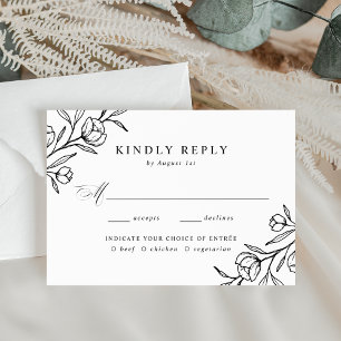 Cartão RSVP Casamento com Escolha de Refeição Floral Preto e B