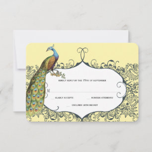 Cartão RSVP Casamento com Estampa de Pássaros Amor em Azul Mar