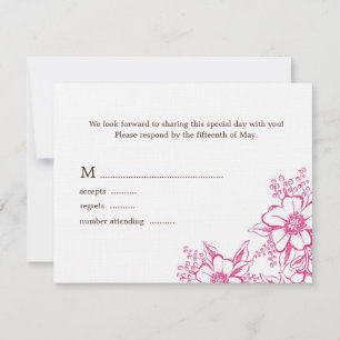 Cartão RSVP Casamento com Estilo Letterpress Rosa
