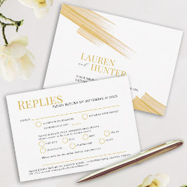 Cartão RSVP Casamento com farinha de tinta ouro simples minima