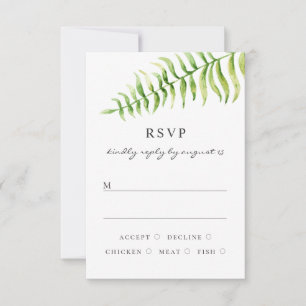 Cartão RSVP Casamento com fern de aquarela. Floresta floral