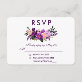 Cartão RSVP Casamento com Flor de Água Ultra Violeta Roxo VP