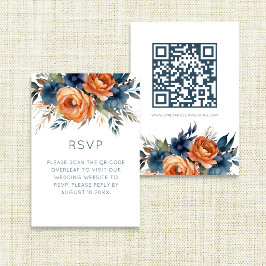 Cartão RSVP Casamento com Florais Laranja Queimada Marinho