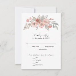 Cartão RSVP Casamento com Floral Rosa Elegante em Aquarela