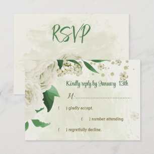 Cartão RSVP Casamento com flores brancas de marfim
