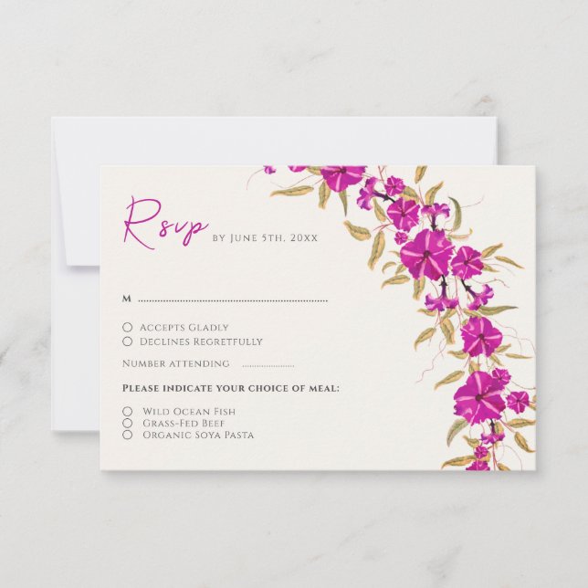 Cartão RSVP Casamento com Flores de Vinha de Trompete Selvagem (Frente)