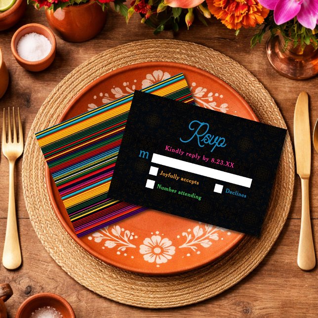 Cartão RSVP Casamento com flores mexicanas elegantes (Criador carregado)