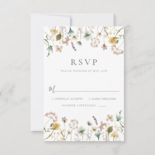 Cartão RSVP Casamento com Flores Pressionadas Vintage Elegante