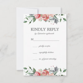 Cartão RSVP Casamento com Flores Rosa Elegantes Isabel Simples