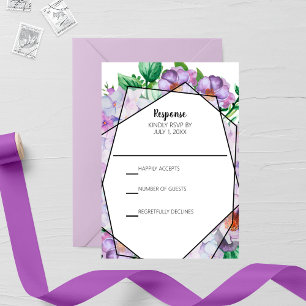 Cartão RSVP Casamento com Flores Roxo Hydrangea