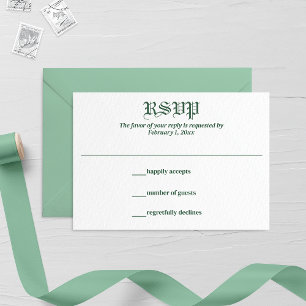 Cartão RSVP Casamento com Folha de Moeda Retroativa e Monogram