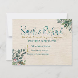 Cartão RSVP Casamento com Folhagem Aquarela em Rosa e Sage