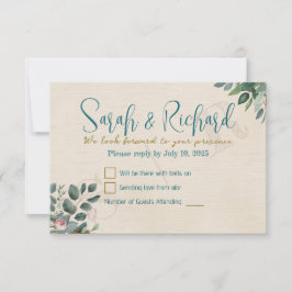 Cartão RSVP Casamento com Folhagem Aquarela em Rosa e Sage
