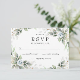 Cartão RSVP Casamento com Folhagem Azul Empoeirada em Aquarela