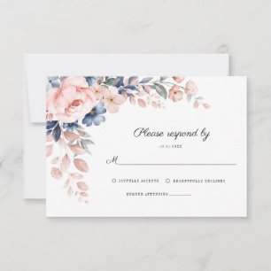 Cartão RSVP Casamento com folhagem botânica floral rosa
