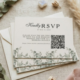 Cartão RSVP Casamento com Folhas de Eucalipto Boho e QR