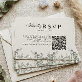 Cartão RSVP Casamento com Folhas de Eucalipto Boho e QR