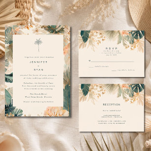 Cartão RSVP Casamento com Folhas de Palmeira Tropicais Elegant