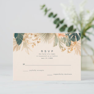 Cartão RSVP Casamento com Folhas de Palmeira Tropicais Elegant