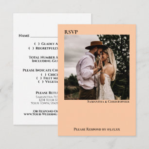 Cartão RSVP Casamento com Foto Minimalista Simples Coral Rosa