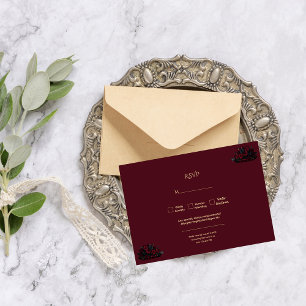 Cartão RSVP Casamento com Foto Personalizada Burgundy Romance