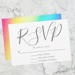 Cartão RSVP Casamento com Gay de Tipografia Chic Simples Rainb