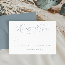 Cartão RSVP Casamento com Grafia Azul Empoeirada Moderna e Ele