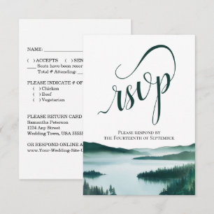 Cartão RSVP Casamento com Grafia Elegante de Lago de Montanha