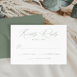Cartão RSVP Casamento com Grafia Moderna e Elegante em Verde S
