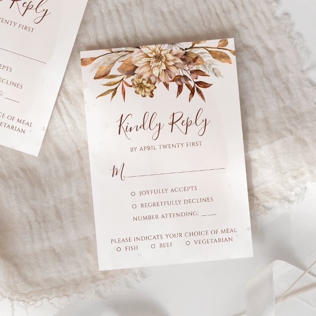 Cartão RSVP Casamento com Grama das Pampas Boêmia Enferrujada (Criador carregado)