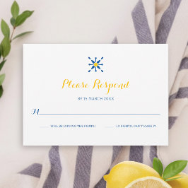 Cartão RSVP Casamento com Ícone de Azulejo Mediterrâneo Azul A