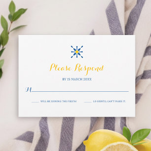 Cartão RSVP Casamento com Ícone de Azulejo Mediterrâneo Azul A