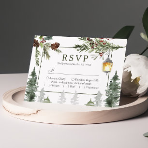Cartão RSVP Casamento com Lanterna Botânica de Árvores de Pinh