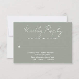 Cartão RSVP Casamento com Letra Elegante Minimalista Verde Sal