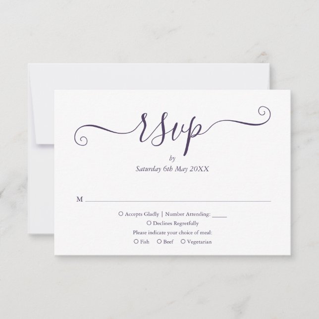 Cartão RSVP Casamento com Letra Elegante Roxa (Frente)