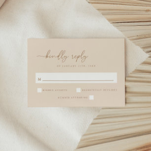 Cartão RSVP Casamento com Letra Minima Bege