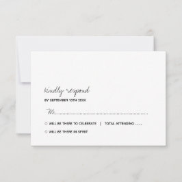 Cartão RSVP Casamento com Letra Script Minimalista Preto e Bra