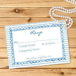 Cartão RSVP Casamento com Listra de Aquarela Azul Caprichosa
