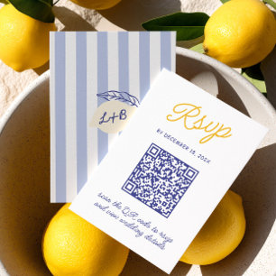 Cartão RSVP Casamento com Listras Amarelas e Azuis Manuscritas