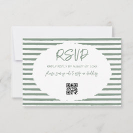 Cartão RSVP Casamento com Listras Brancas Verde Oliva Vintage