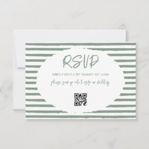 Cartão RSVP Casamento com Listras Brancas Verde Oliva Vintage