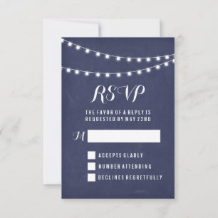 Cartão RSVP Casamento com Luzes de Corda de Verão da Marinha