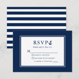 Cartão RSVP Casamento com Marinho de Âncora Náutica Blue Strip