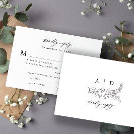 Cartão RSVP Casamento com monograma botânico preto e branco 