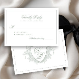 Cartão RSVP Casamento com monograma clássico em verde sálvia