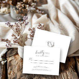 Cartão RSVP Casamento com Monograma de Floral Preto/Branco For