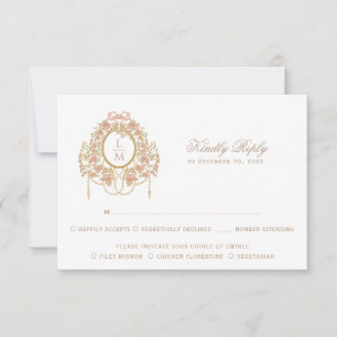 Cartão RSVP Casamento com Monograma de Rosa Rococó Francês