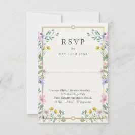 Cartão RSVP Casamento com Monograma Floral de Jardim Campestre