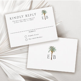 Cartão RSVP Casamento com Monograma Tropical Elegante de Palme